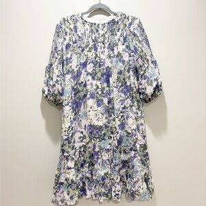 Porter Floral Smocked Yoke Dress in Lavender and Green Floral Cottagecore 16